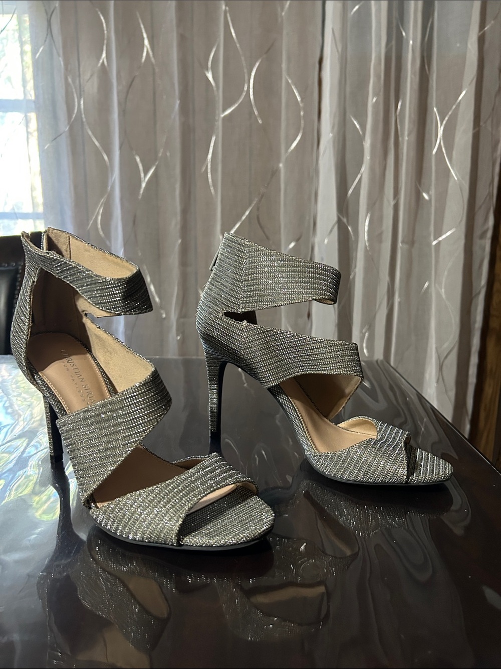 Charlotte Russe Silver Glitter Strappy High-Heel Sandals